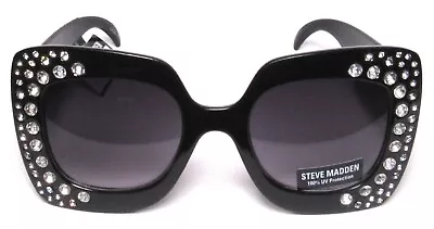 $23.96 • Buy STEVE MADDEN SMR88323 Square Rhinestone Sunglasses Black 100% UV Protection >NEW